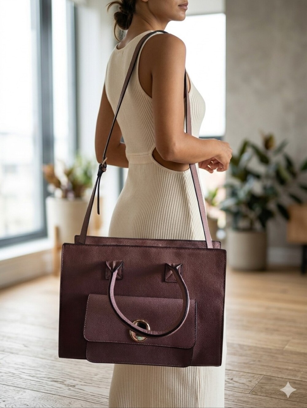 Justfab Women's Mauve Pink Pebbled Faux Leather Large Satchel Tote Handbag